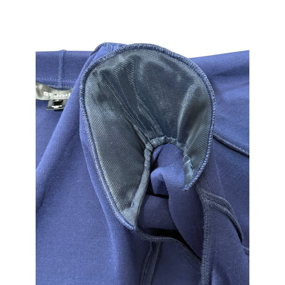 St. John Navy Blue Open Front Cardigan Jacket Draped Front Womens Size 10 - Picture 7 of 8